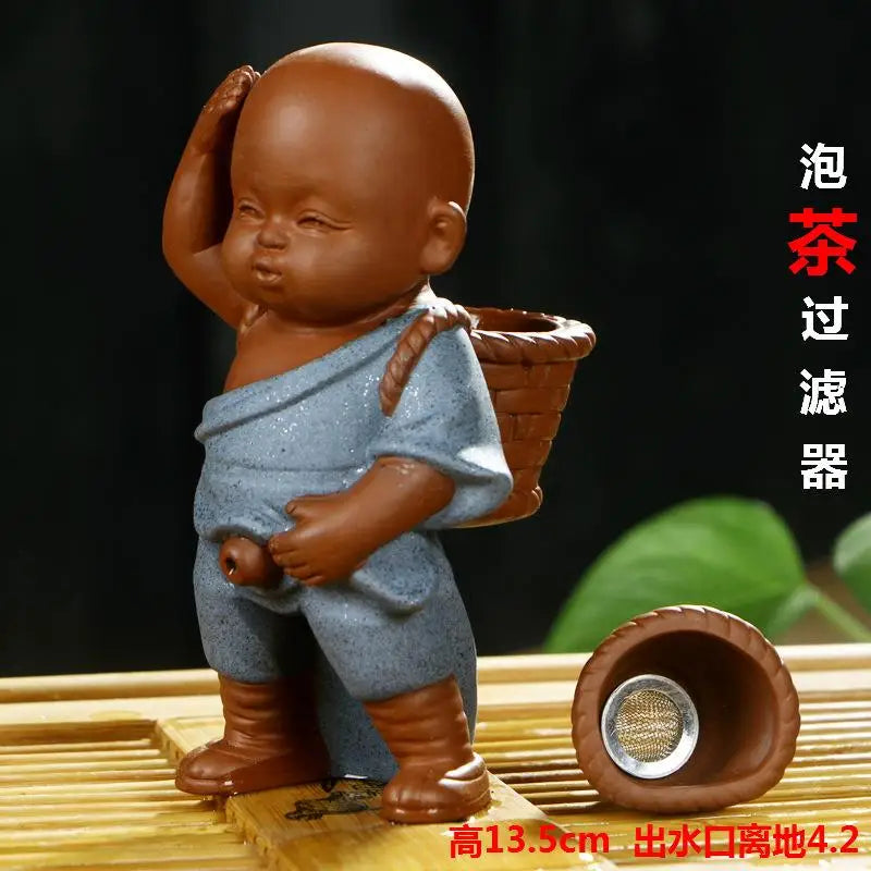 Tea Pets Ornament Chinese Folk Art Purple Clay Decoration Crafts Figurines Little Monk Yixing Baby Boy Spray Pee Tea Accessories