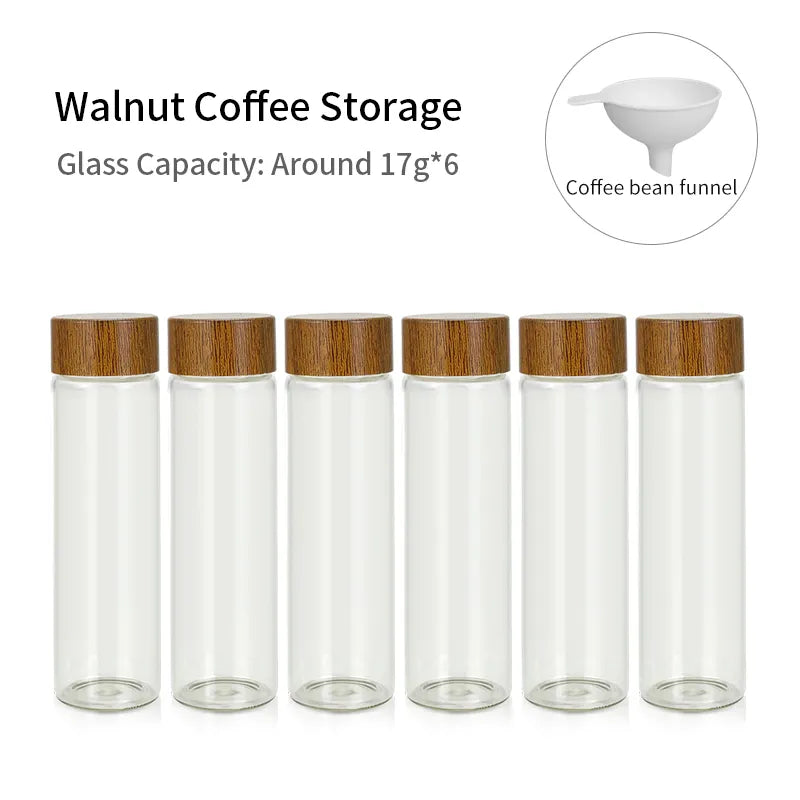 Coffee Beans Storage Container Display Rack Walnut Tea Tube Bottle Glass Espresso Coffee Accessories Tool Barista Coffeware Sets