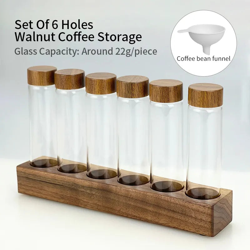 Coffee Beans Storage Container Display Rack Walnut Tea Tube Bottle Glass Espresso Coffee Accessories Tool Barista Coffeware Sets