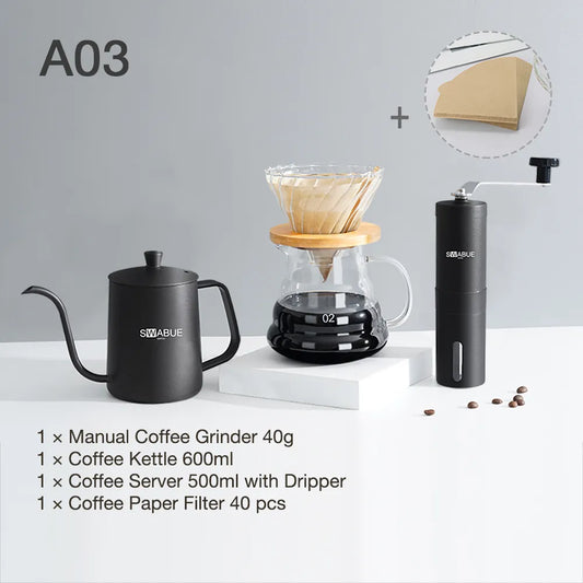 Coffee Set Coffee Accessories Manual Grinder Mill Glass Pot with Filter Dripper Gooseneck Kettle Specialized Barista Kit