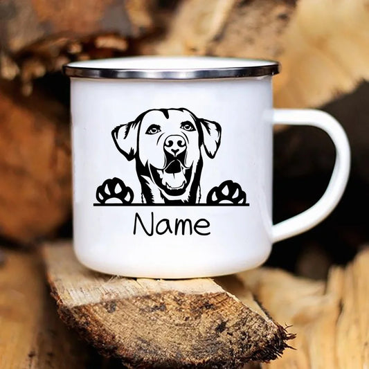 Personalized Pets Enamel Mug Custom Dog Name Coffee Drinks Dessert Milk Cups Handle Drinkware Camping Mugs Gifts for Dog Lovers